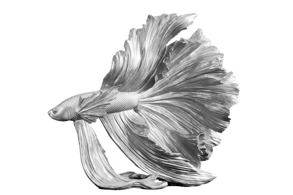 Design Deko Figur Kampffisch CROWNTAIL 35cm silber Betta Fisch Skulptur