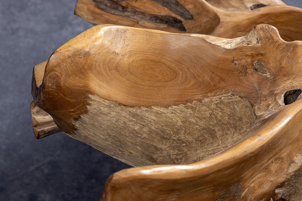 Runder Couchtisch ROOT 100cm natur Teak Massivholz aus Wurzelholz mit Glasplatte