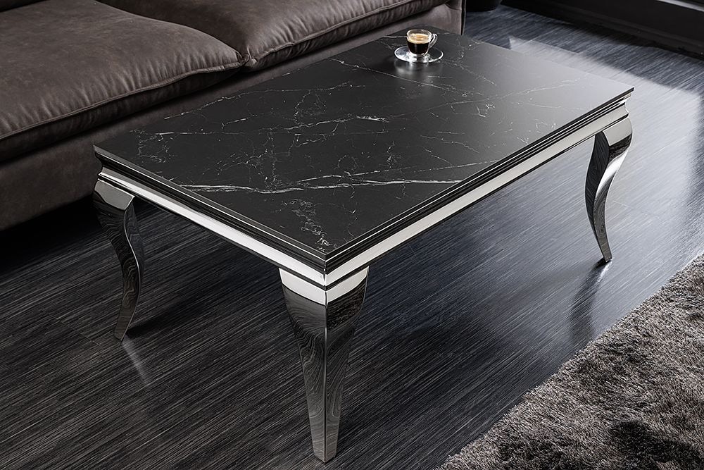 Design Couchtisch MODERN BAROCK 100cm schwarz anthrazit chrom Keramik Marmor