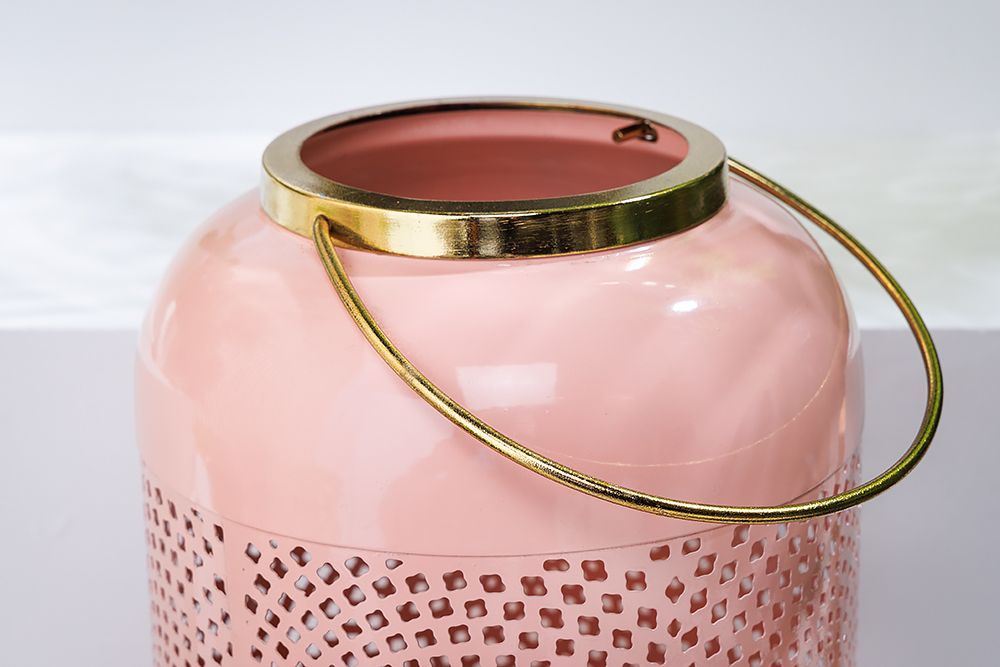Deko Windlicht CANDLELIGHT 30cm pastell-rosa Metall handmade Laterne