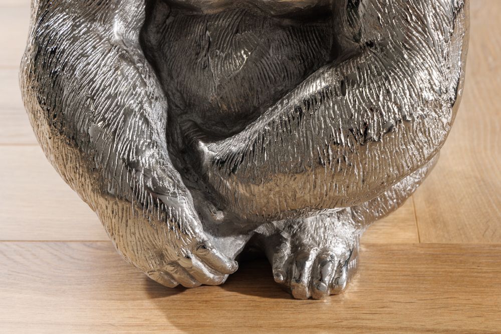 Runder Beistelltisch KONG 50cm silber Metall Glas Affenfigur Gorilla Skulptur