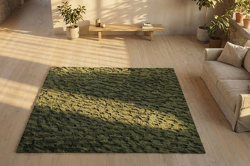 3D Hochflor Teppich DUNE 230x160cm dunkelgrün Hoch-Tief-Effekt