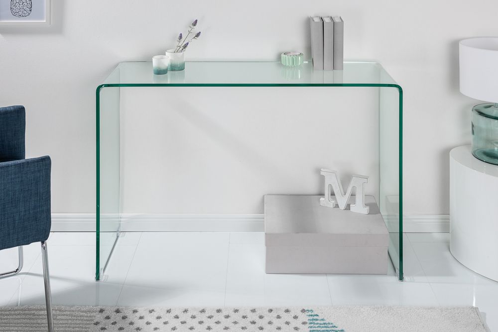 Extravaganter Glas Konsolentisch FANTOME 100cm transparent Schreibtisch Ganzglastisch