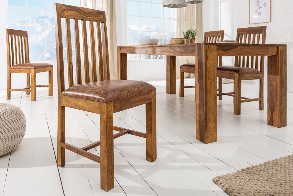 Massivholz Stuhl MAKASSAR braun Sheesham stone finish Esszimmerstuhl gepolstert