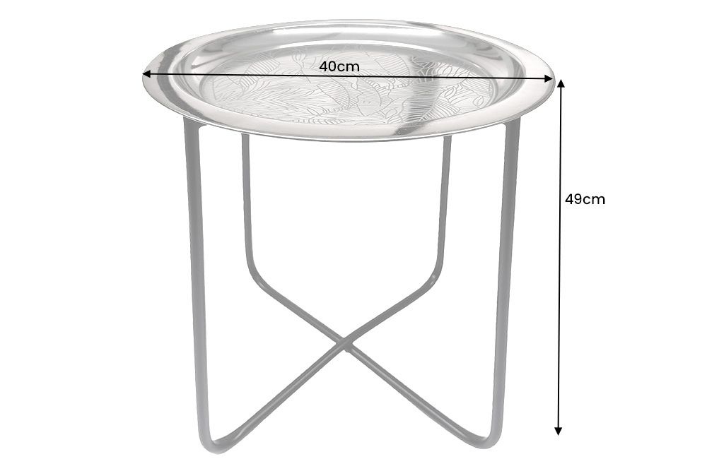 Orientalischer Beistelltisch CASABLANCA 50cm silber schwarz Tablett abnehmbar klappbar
