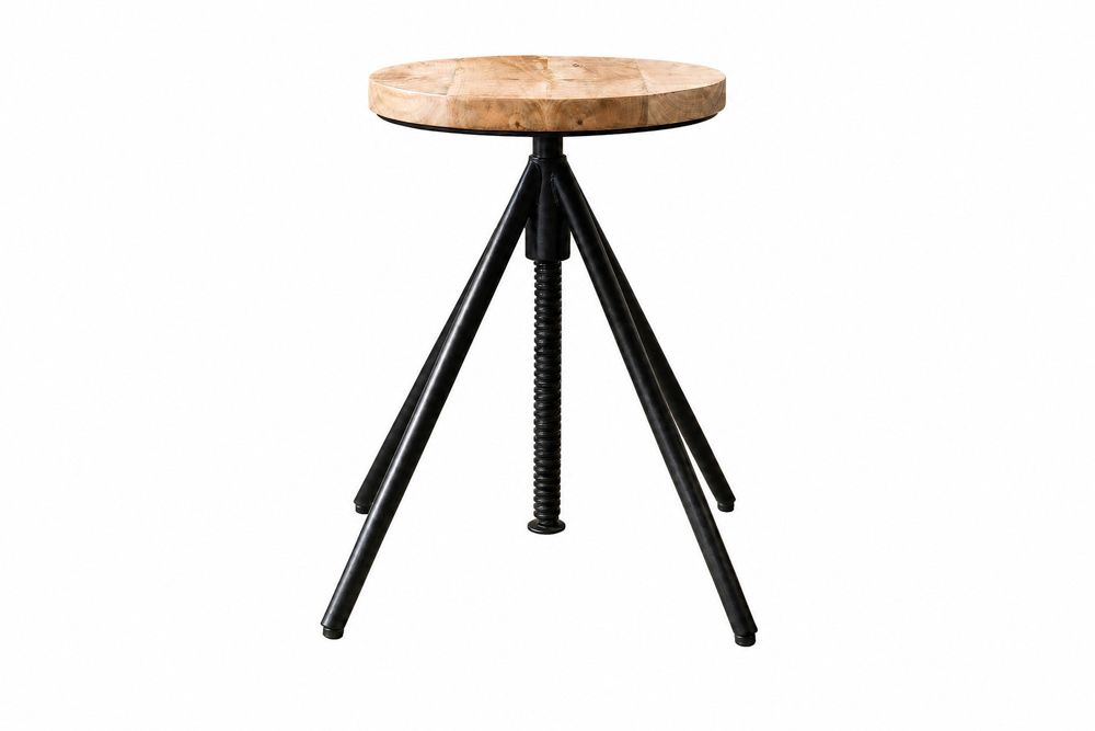 Höhenverstellbarer Hocker FACTORY 60cm natur Mangoholz Metall Sitzhocker