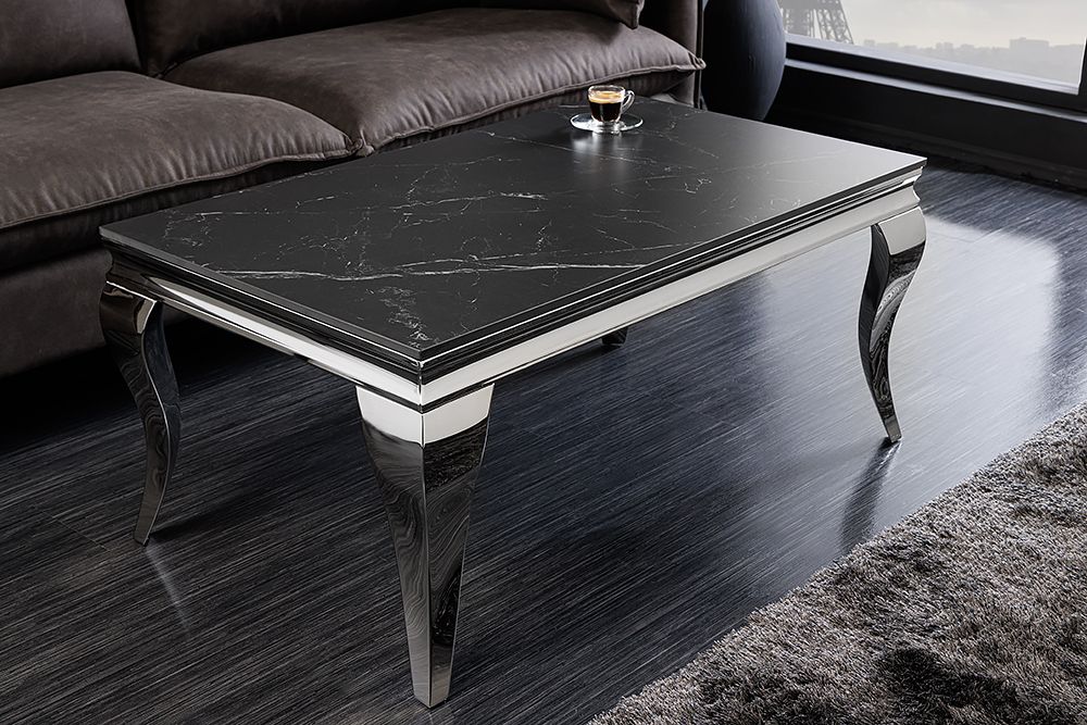 Design Couchtisch MODERN BAROCK 100cm schwarz anthrazit chrom Keramik Marmor
