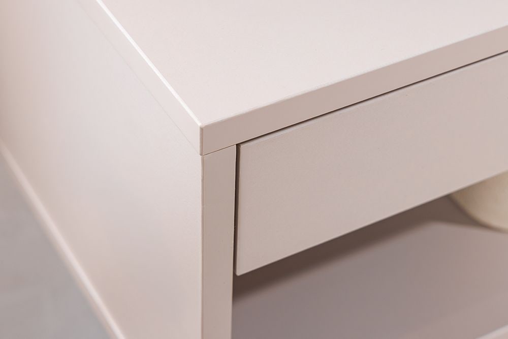 Design Nachttisch COMFORT 50cm weiß hängend mit Schublade und offenem Fach