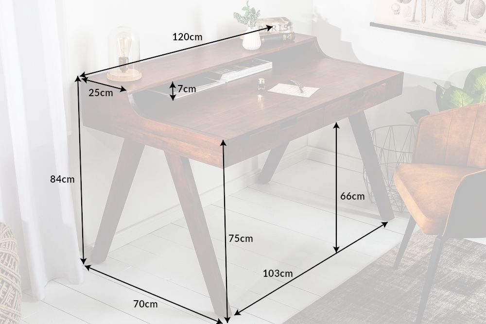Massiver Sekretär MONSOON 120cm Akazie Schreibtisch Markant Finish