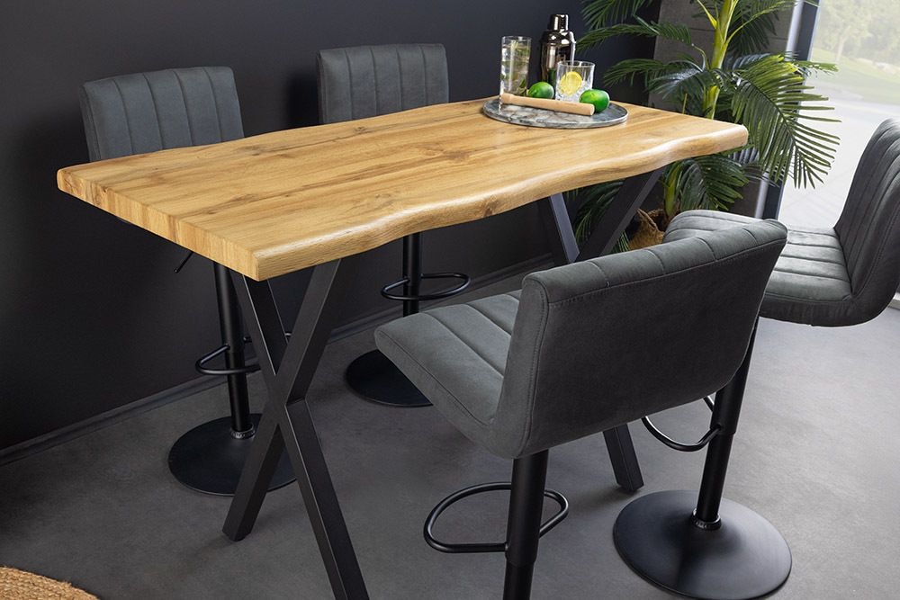 Industrial Bartisch WILD 120cm braun Wildeichen-Optik schwarz Metall X-Gestell