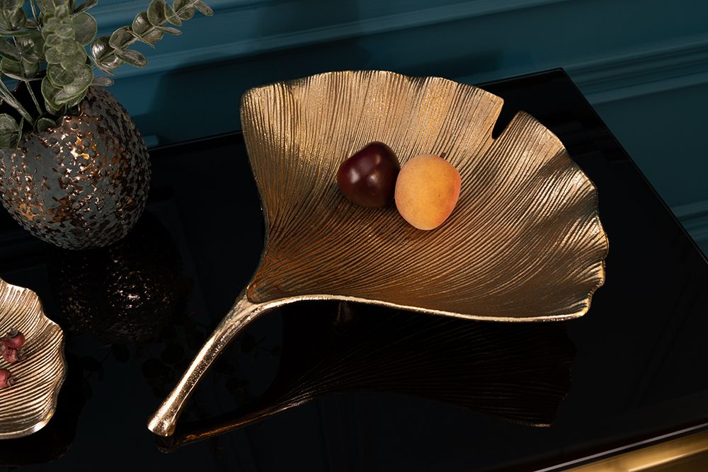 Dekorative Schale GINKGO 45cm gold handmade Metall