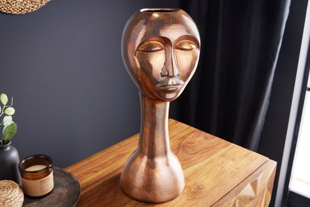 Handgefertigte Vase FACE 50cm Kupfer-Look Antik Aluminium abstrakt