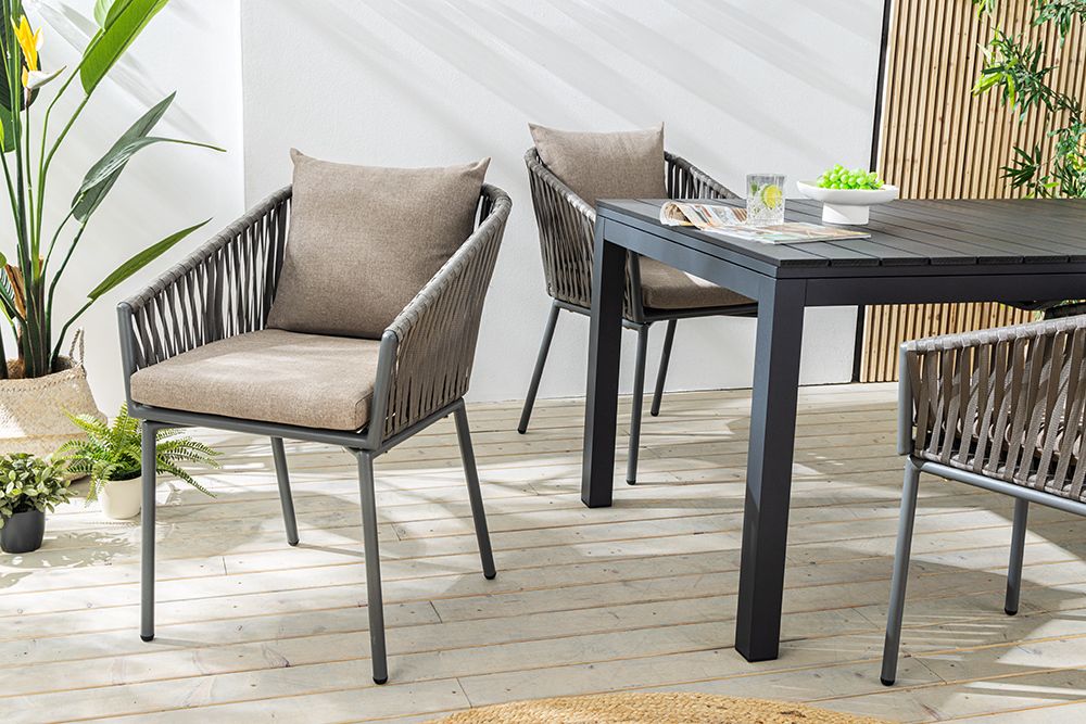 Moderner Stuhl ROPE beige anthrazit Aluminium Gartensessel inkl. Kissen In- und Outdoor