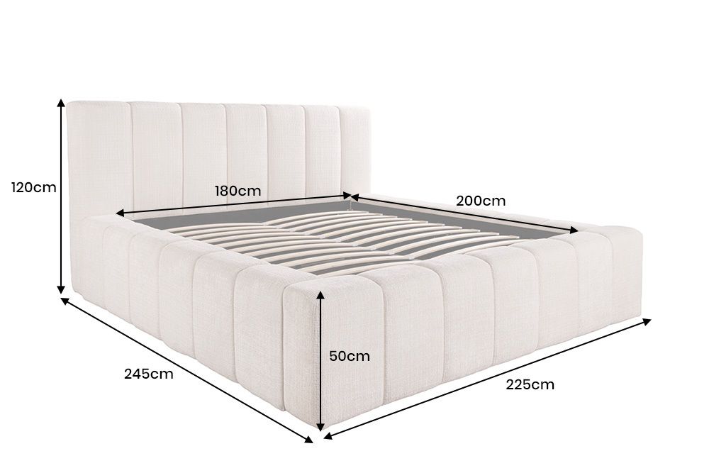Boxbett SAVOY 180x200cm weiß Chenille Cremona mit Lattenrost und Stauraum