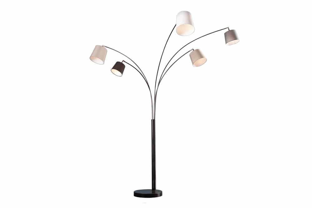 Design Bogenlampe LEVELS 205cm schwarz grau 5 Leinenschirme Stehlampe