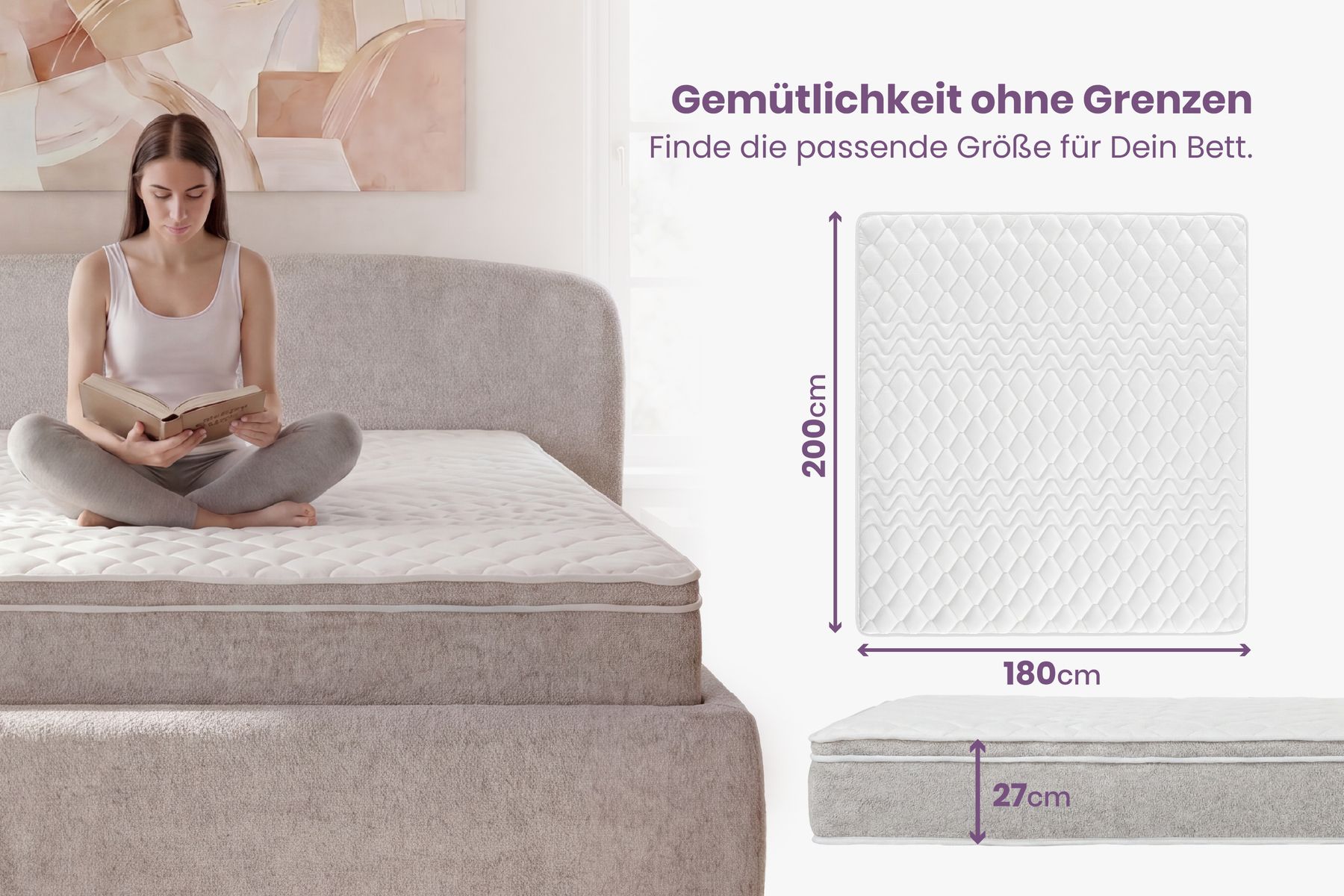 Ergonomische Boxspringmatratze CLOUD FLEX 180x200cm greige Tonnentaschenfederkern 9-Zonen