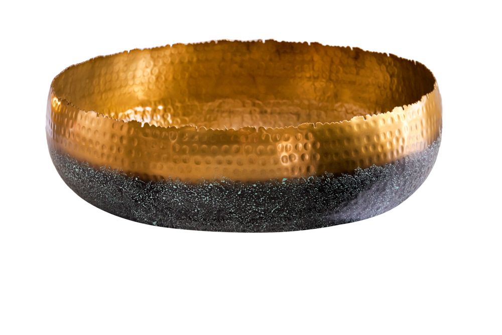 Handgearbeitete Deko Schale ORIENT 52cm gold mit Patina im Classic Hammerschlag Design