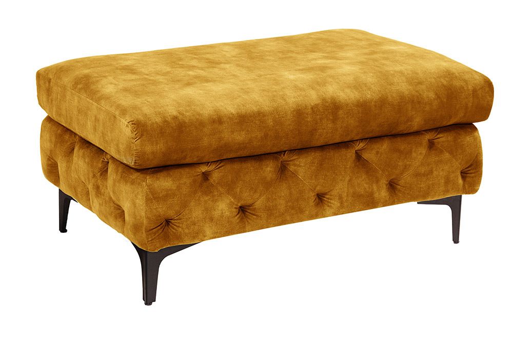 Chesterfield Hocker MODERN BAROCK 90cm senfgelb Samt Sitzhocker Fußhocker