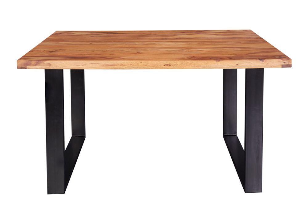Massivholz Esstisch IRON CRAFT 120cm braun Sheesham schwarze Metallbeine stone finish