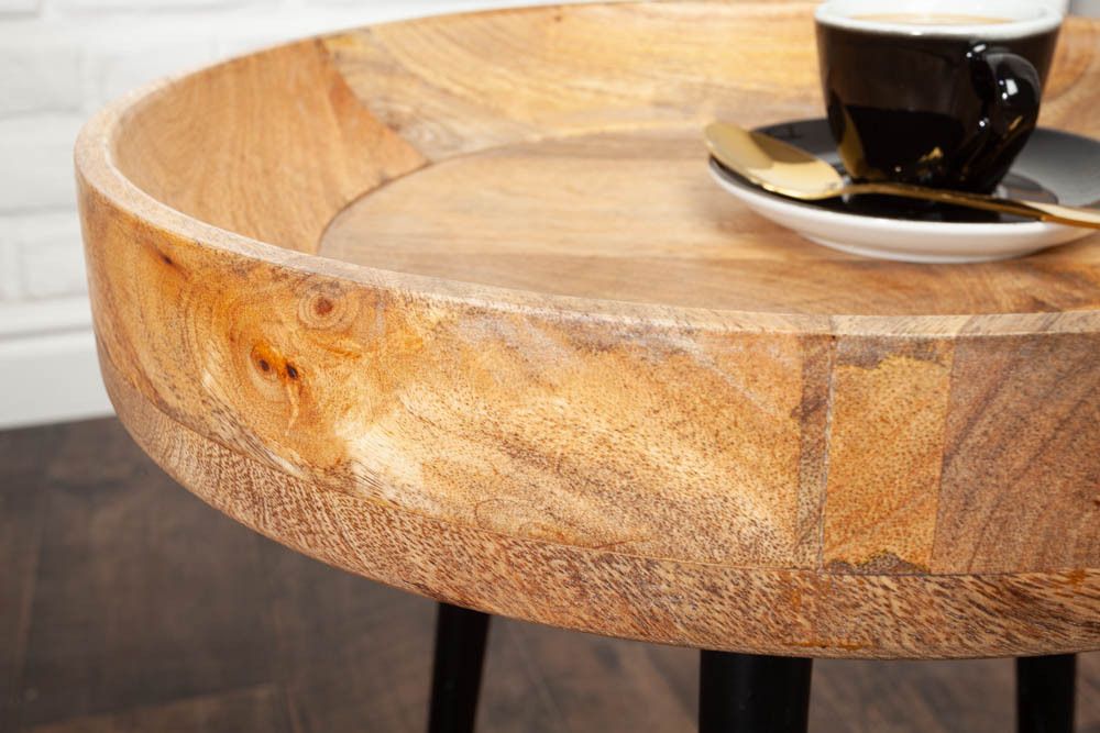 Massiver Beistelltisch PURE NATURE 35cm natur Mangoholz rund mit schwarzen Metallbeinen