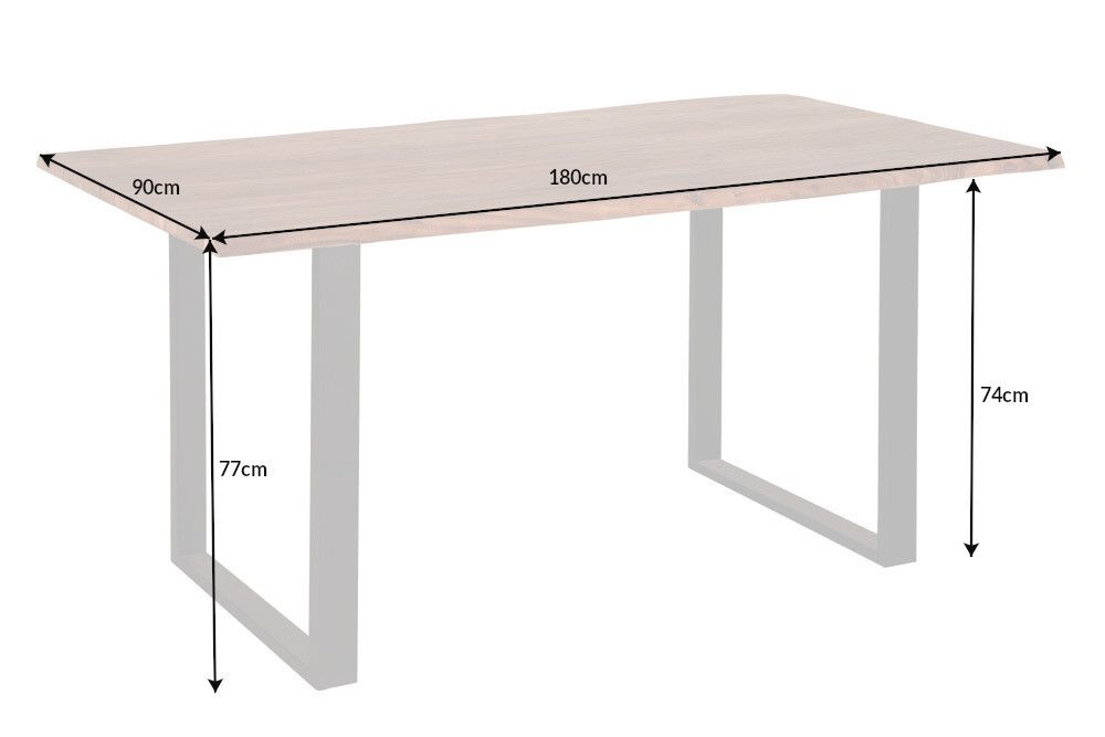 Massivholz Esstisch MAMMUT 180cm Wild-Akazie Baumkante Industrial Design 2,6cm Tischplatte
