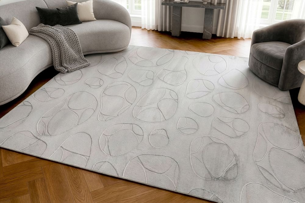 3D Hochflor Teppich LUNA 300x230cm hellgrau Hoch-Tief-Effekt Indoor-Teppich