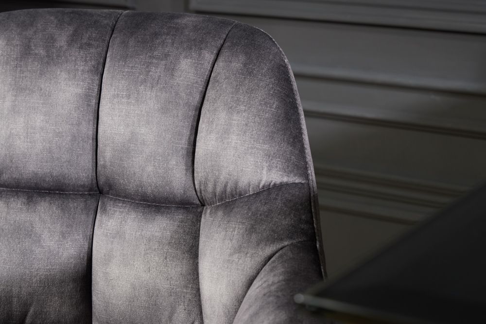 Drehbarer Barhocker PAPILLON grau Samt Barstuhl mit Lehne schwarze Metallbeine