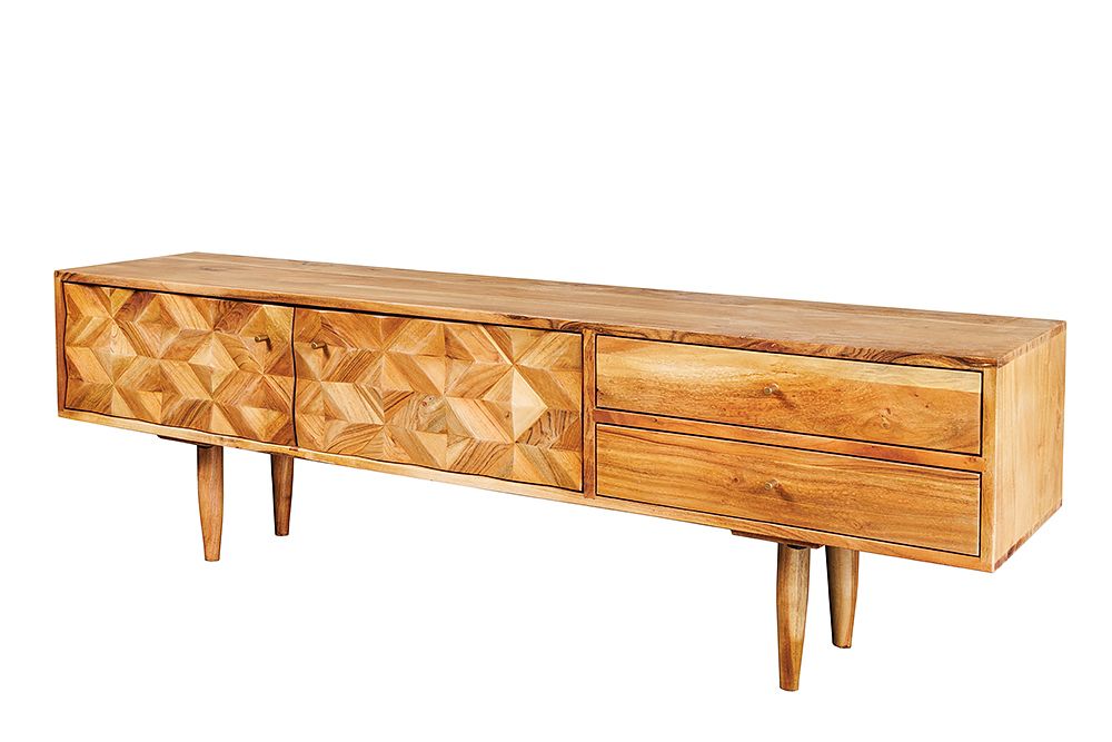 Massivholz TV-Lowboard ALPINE 145cm natur Akazie Retro Design honey finish