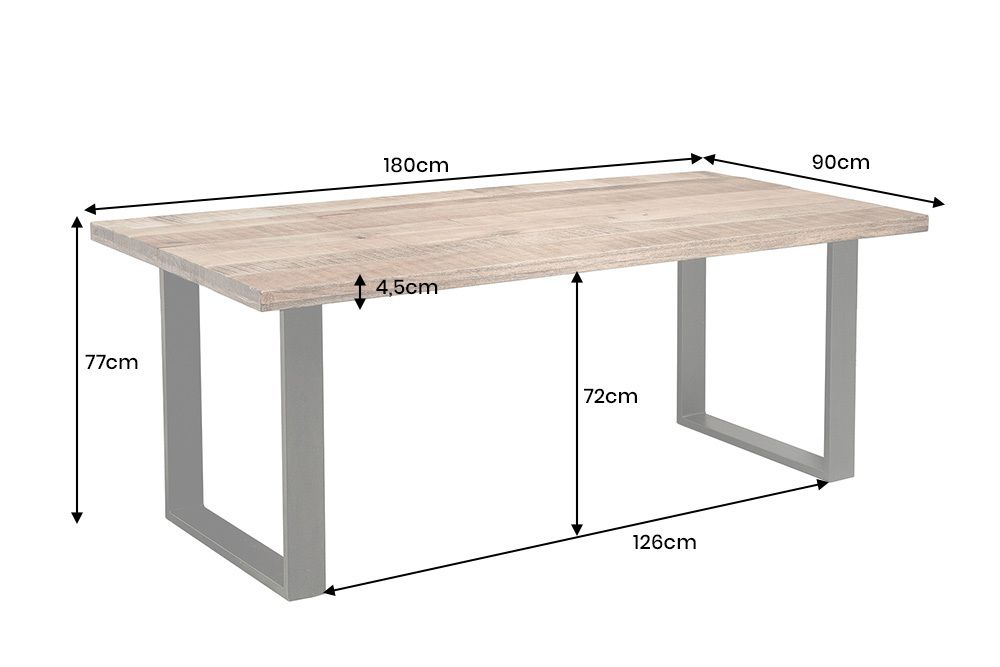 Massiver Esstisch IRON CRAFT 180cm natur Mangoholz Eisen Kufengestell Industrial Design