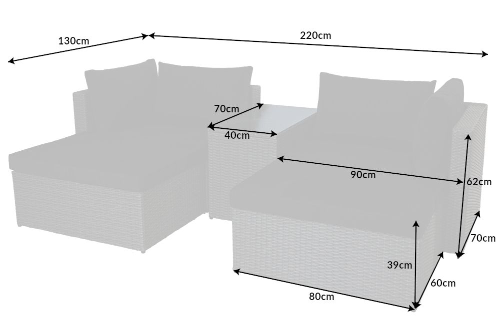 Outdoor Gartenlounge Set XXL MODULAR grau Polyrattan Sitzgruppe wetterfest inkl. Kissen