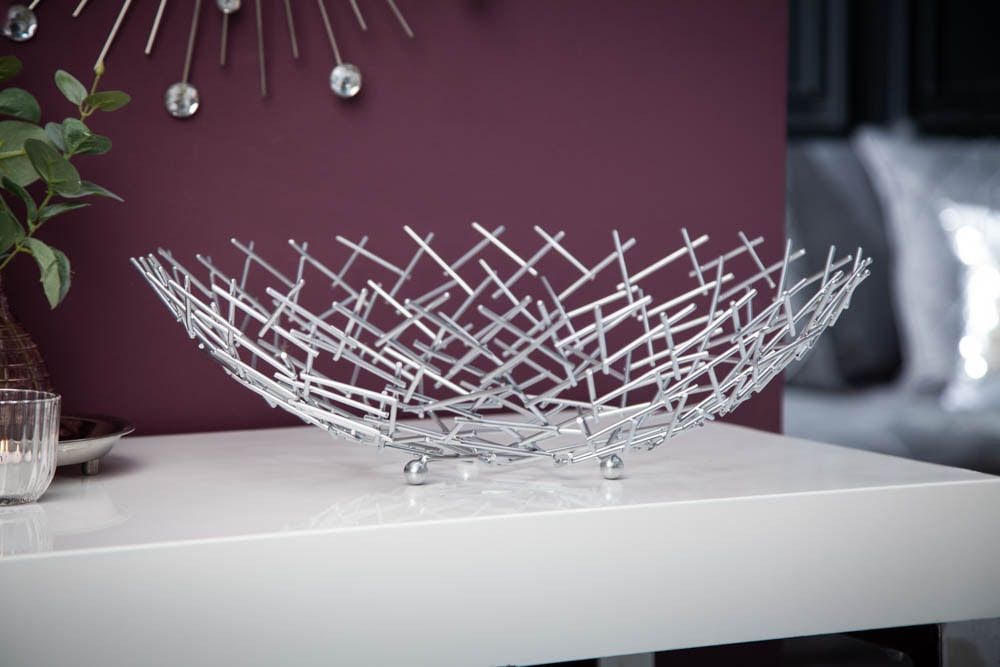 Design Schale STRUCTURE 45cm silber pulverbeschichtetes Metall