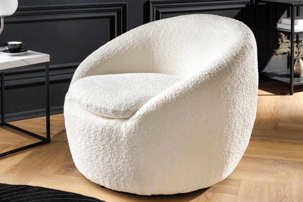 Drehbarer Design Sessel ALPINE beige Bouclé 360° mit Armlehnen