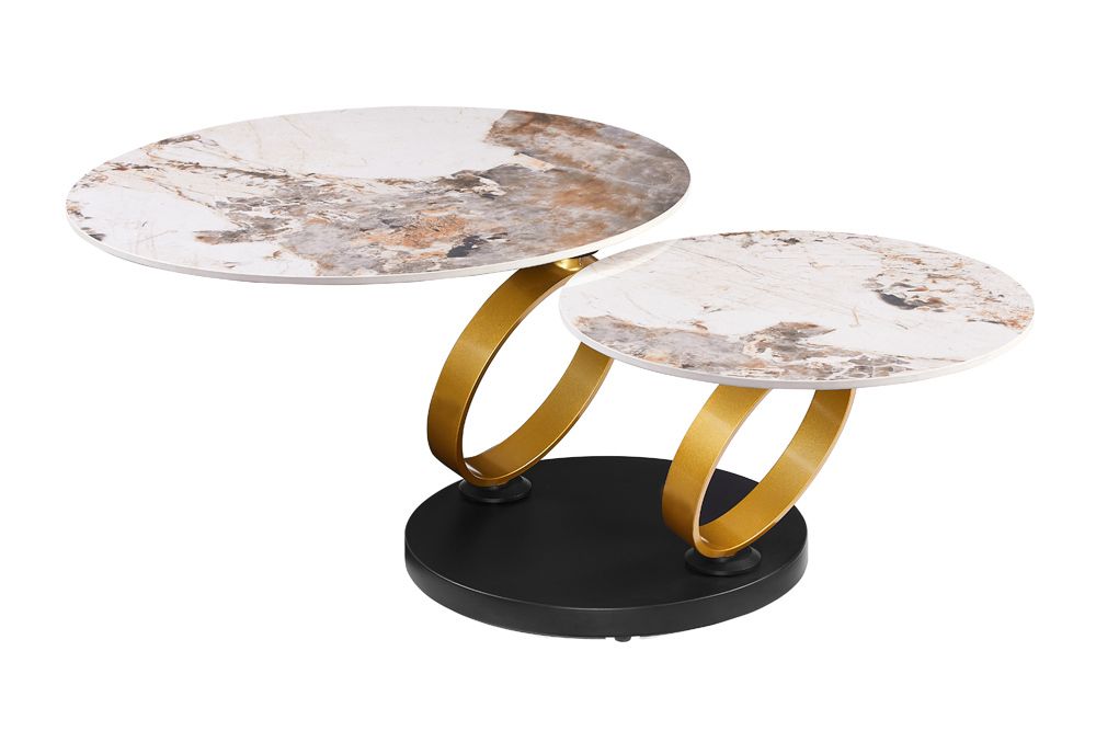 Design Couchtisch DANCING RINGS weiß braun rund drehbar Pandora Keramik gold