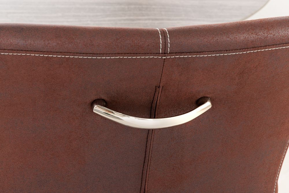 Freischwinger Stuhl SAMSON dark coffee mit Armlehne und Edelstahlrahmen