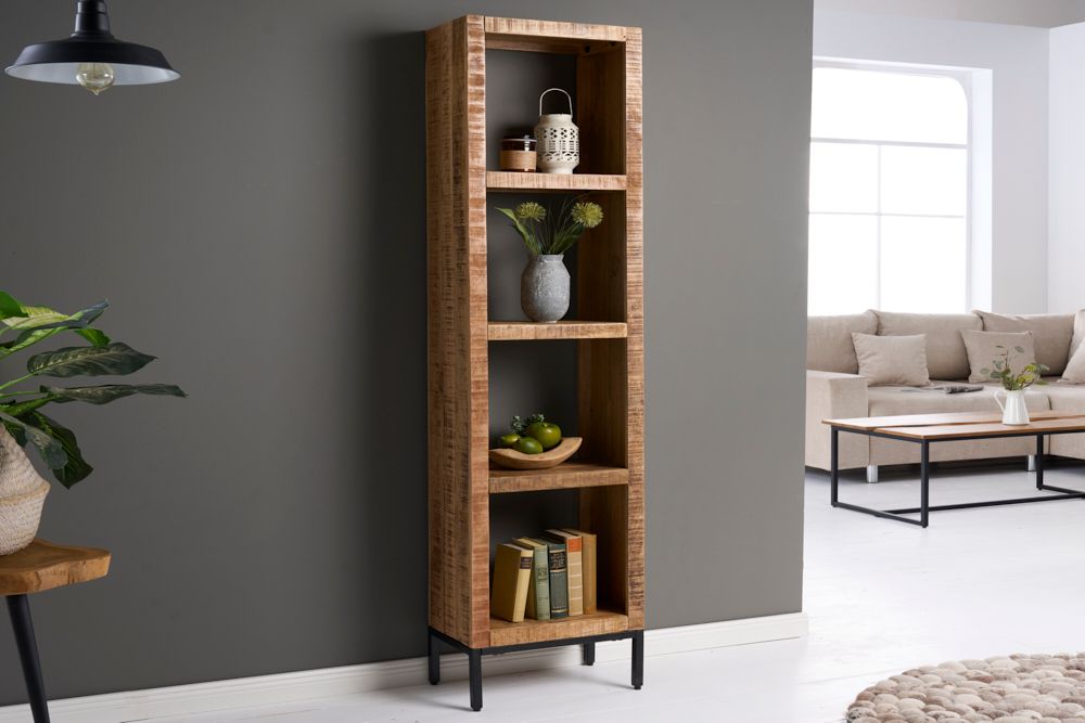 Massives Regal IRON CRAFT 176cm Mangoholz Bücherregal vier Fächer Industrial Design