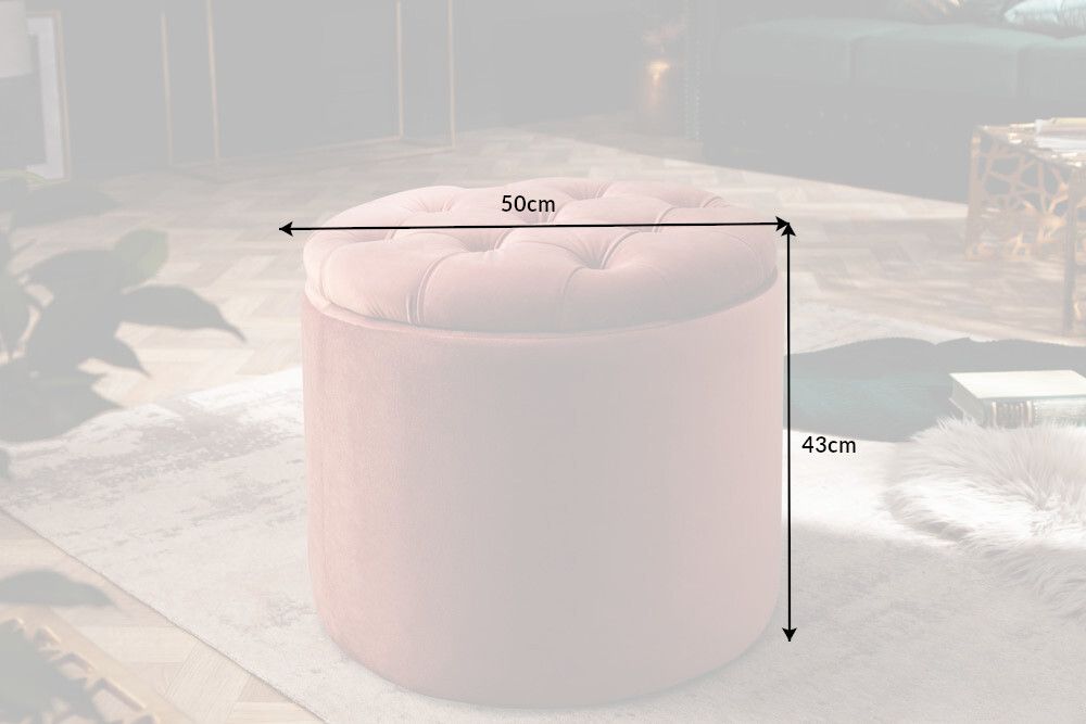 Eleganter Hocker MODERN BAROCK 50cm altrosa Samt Aufbewahrungkorb