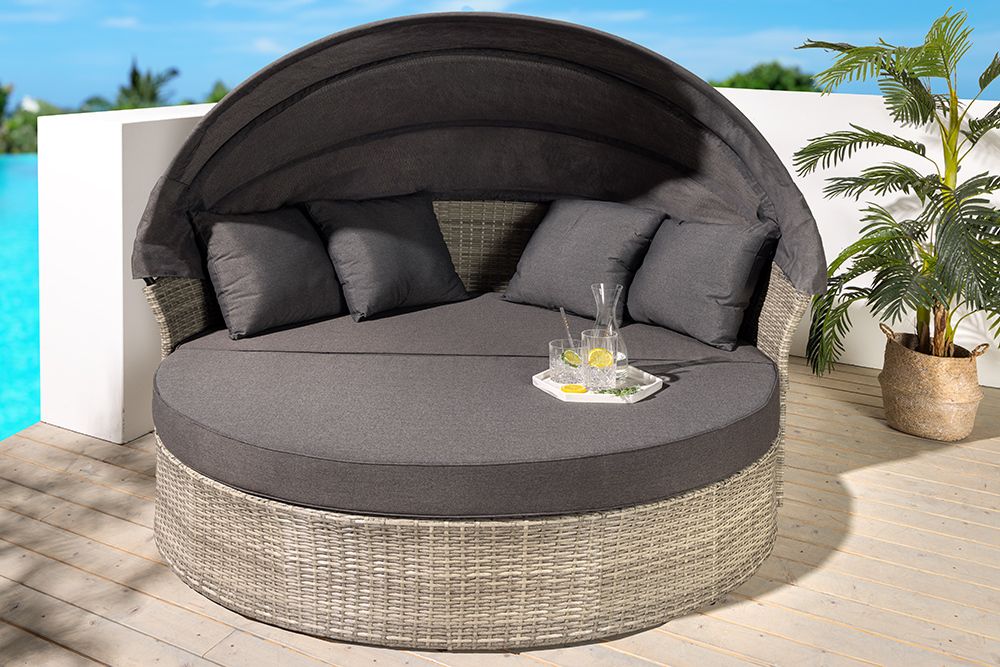 Outdoor Sonneninsel PLAYA LIVING 165cm hellgrau Polyrattan Aluminium inklusive Kissen wetterfest