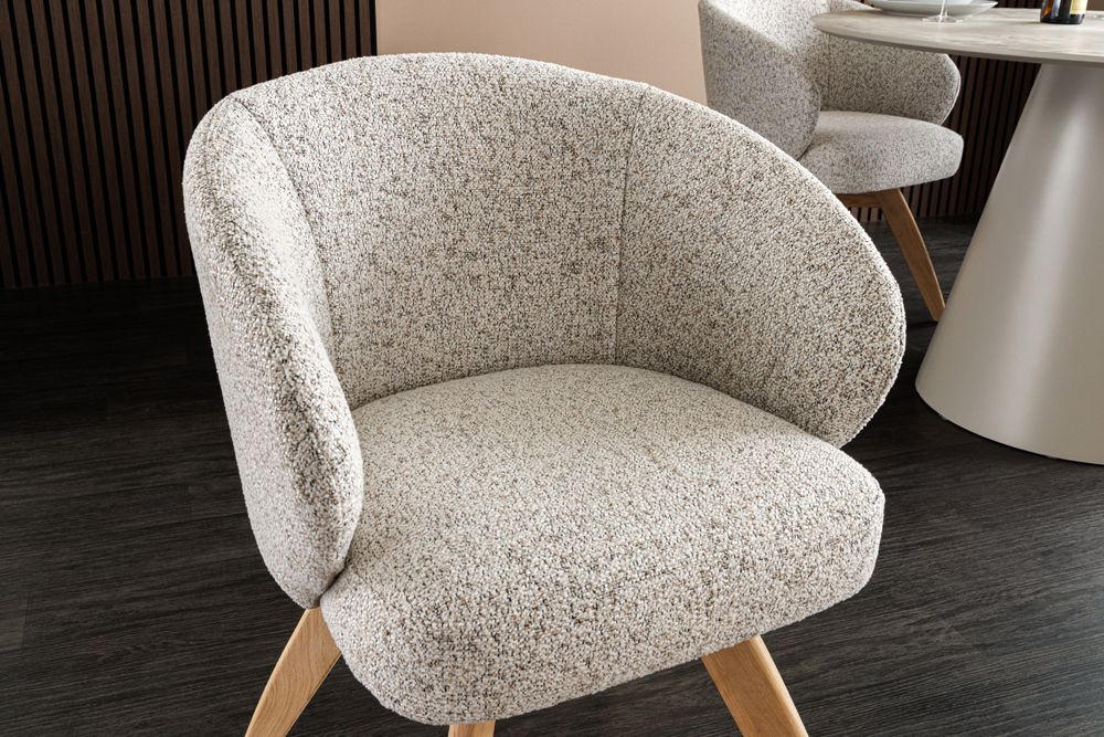 Drehbarer Stuhl WALKÜRE beige natur Eichenholz mit Taschenfederkern und Armlehne
