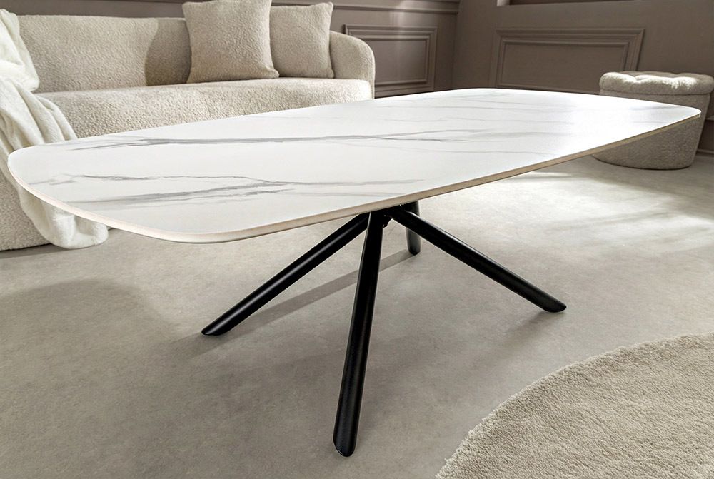 Design Couchtisch OSAKA 110cm weiß Keramik schwarz Sterngestell Metall