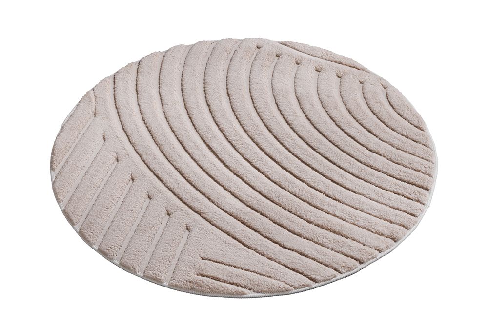 Runder 3D strukturierter Kurzflor Teppich ART DECO 80cm beige creme Hoch-Tief-Effekt