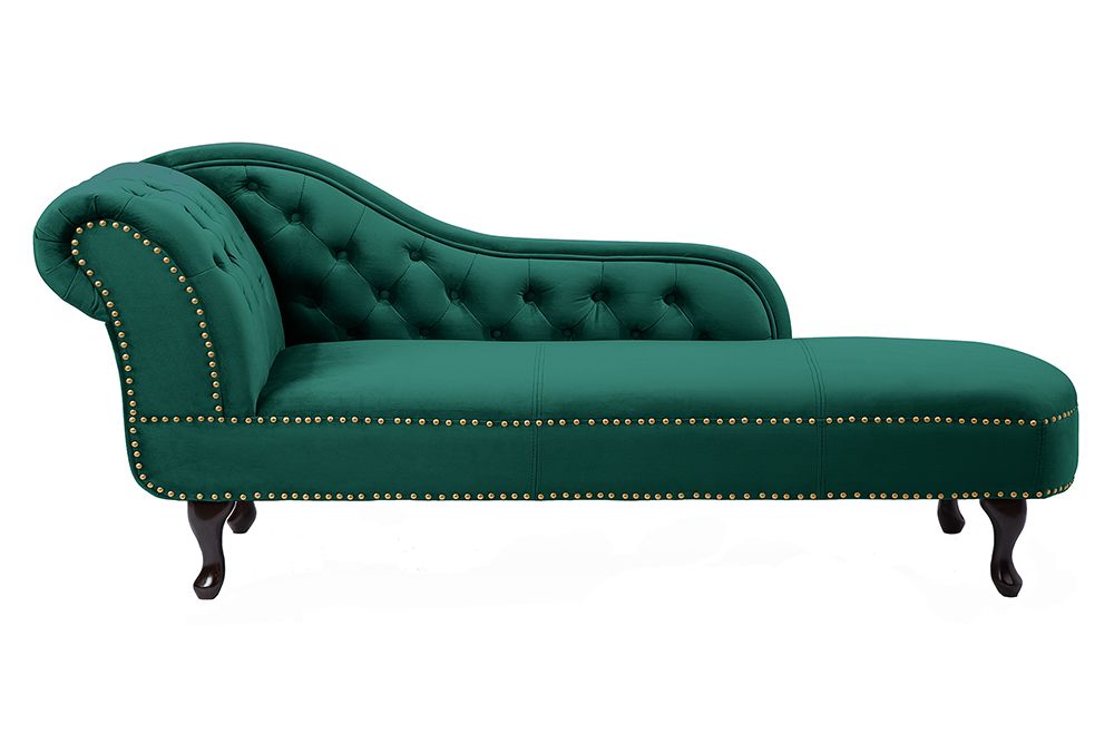 Design Récamière CHESTERFIELD 170cm smaragdgrün Samt Knopfheftung Nietenbesatz