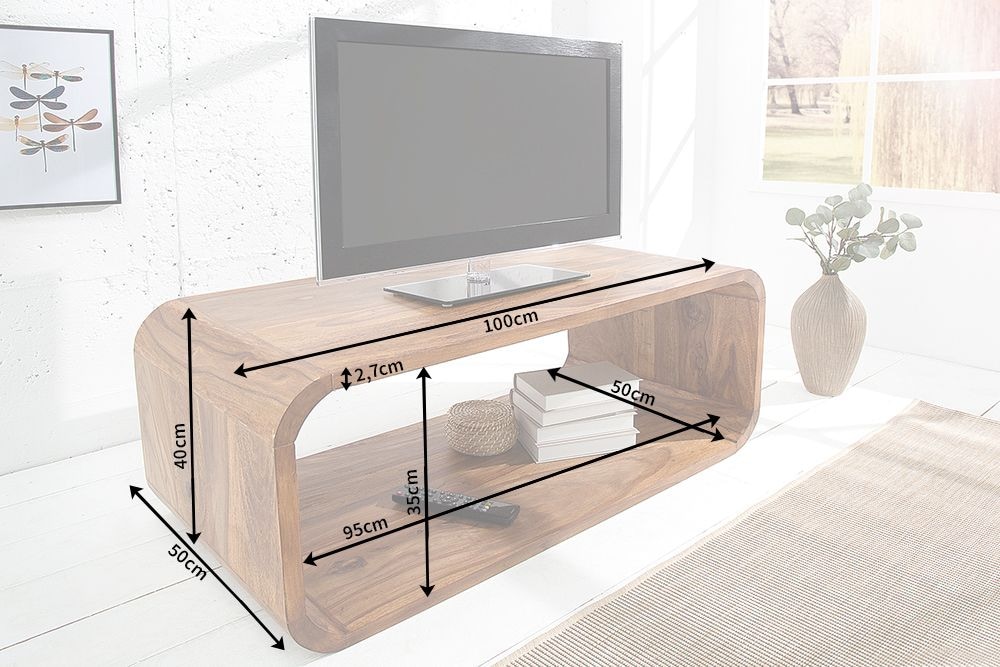 Massivholz Couchtisch CUBUS 100cm braun Sheesham stone finish TV-Board handemade