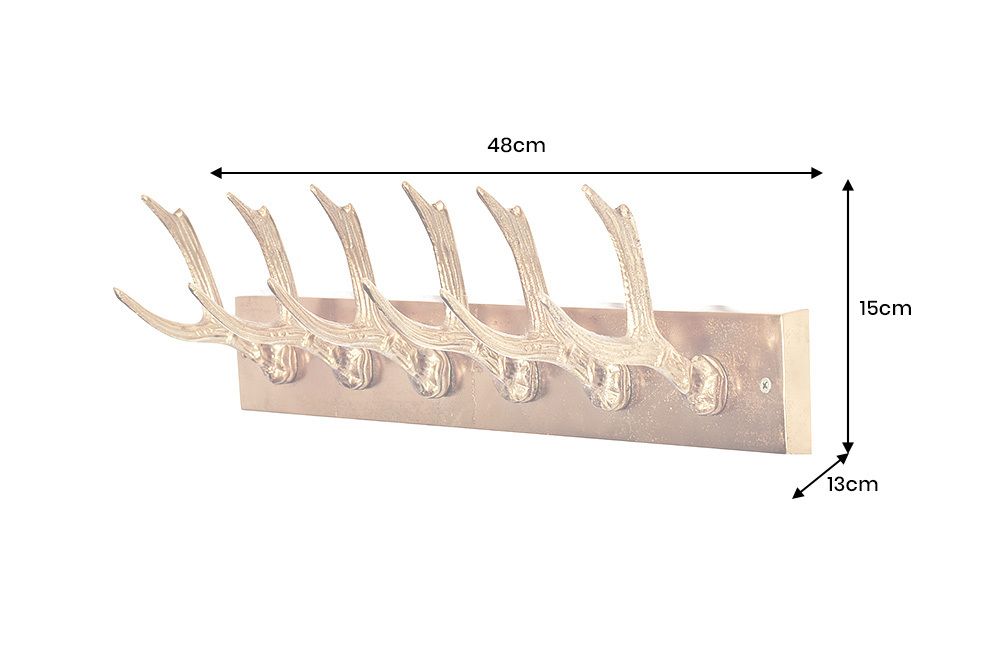 Dekorative Wandgarderobe DEER 50cm gold Metall Hirschgeweih Kleiderhaken