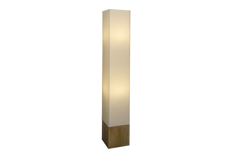 Moderne Stehlampe AGAPUNE 120cm weiß hellbraun Bambusfuß Stoffschirm