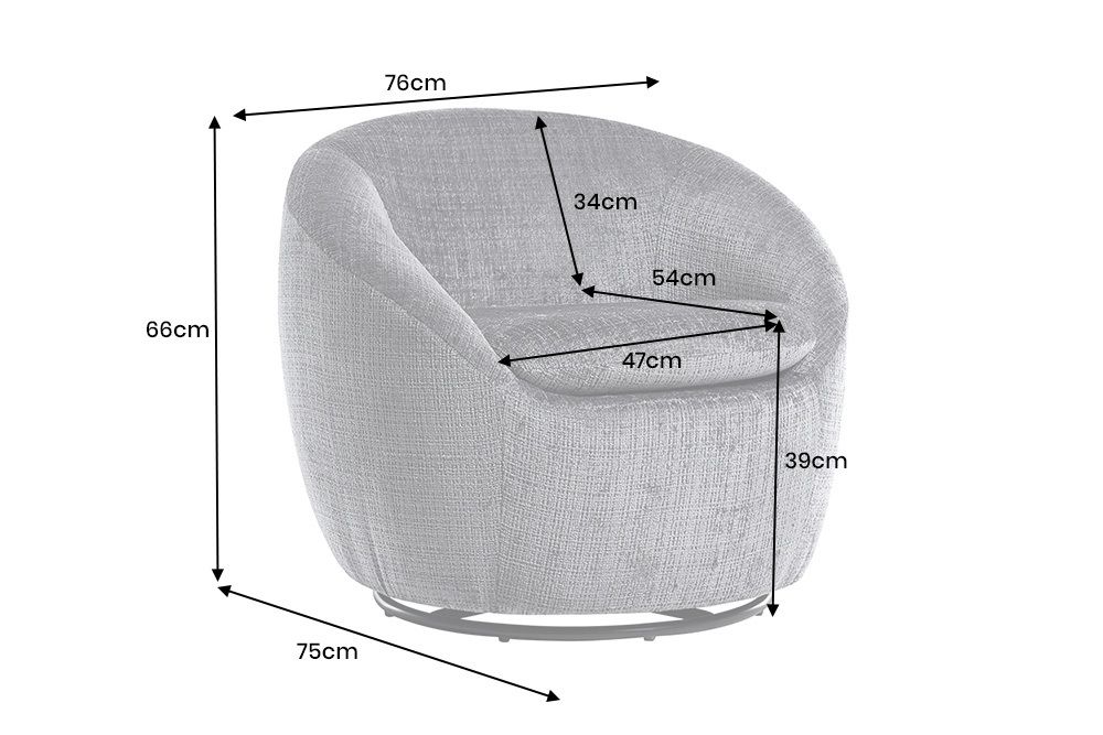 Drehbarer Design Sessel ALPINE grau Chenille Cremona 360° mit Armlehnen