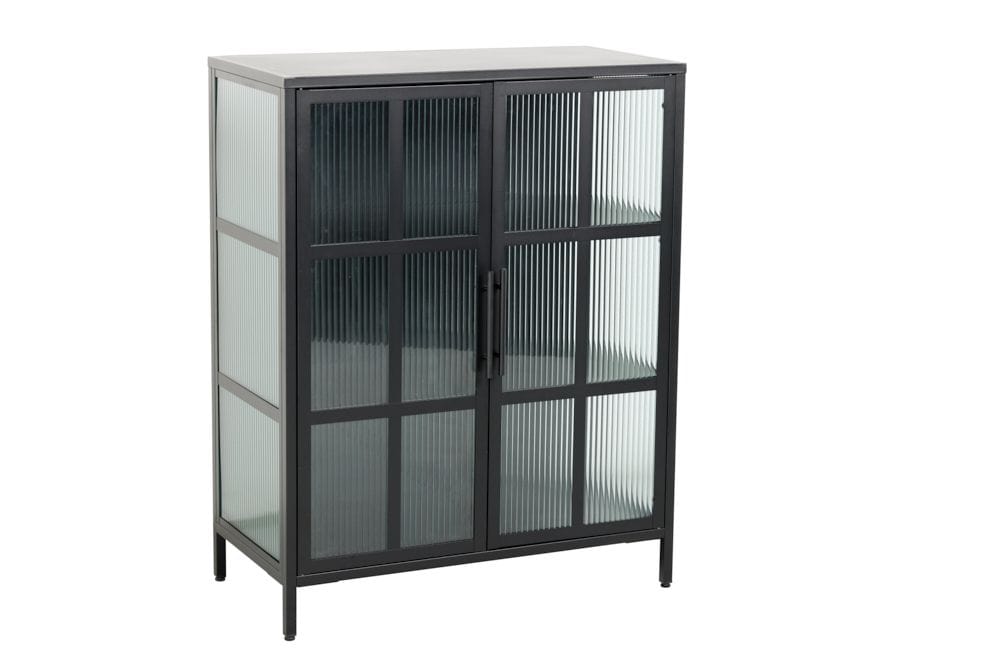 Industrial Vitrine DURA STEEL 80cm schwarz Metall Riffelglas