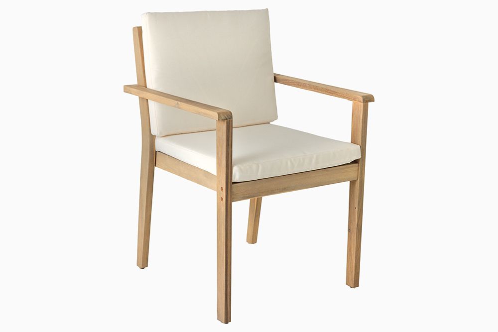 Massiver Gartenstuhl KOPENHAGEN natur Akazienholz beige Outdoor inkl. Kissen