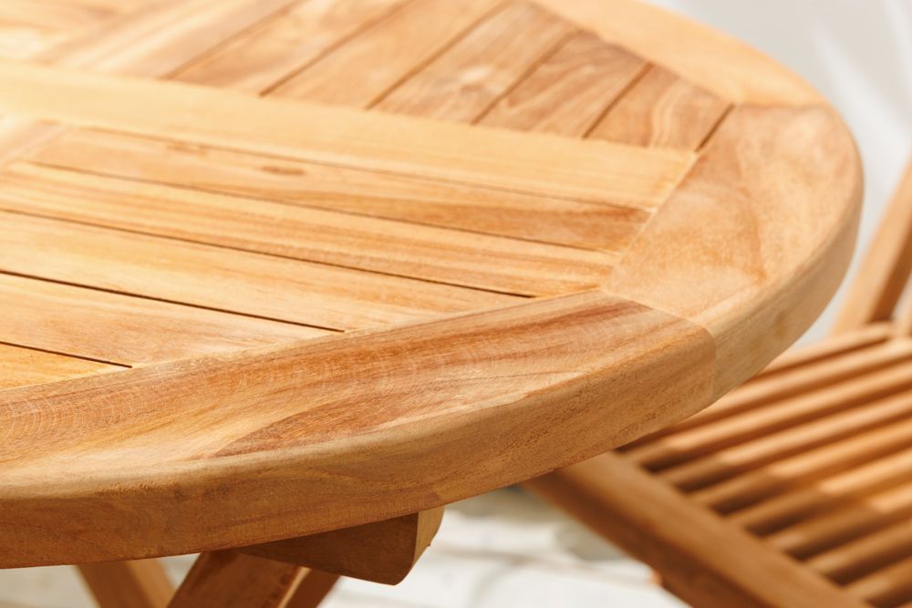 Massiver Gartentisch EMPIRE TEAK 70cm natur Teakholz rund klappbar Balkontisch Outdoor