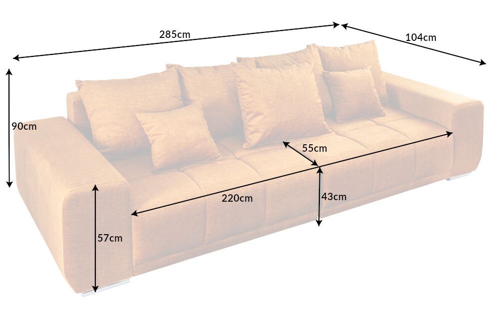 Big Sofa ELEGANCIA 285cm senfgelb Vogue Velours Samt XXL Couch inkl. Kissen Federkern