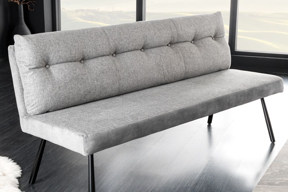 Moderne Sitzbank BIG GEORGE 160cm grau Samt Strukturstoff Taschenfederkern Metall